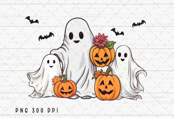 Cute Spooky Ghost Pumpkin Halloween PNG for Digital Design