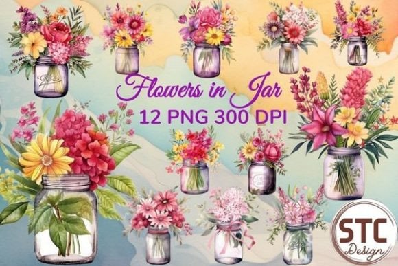 Flowers in Jar Watercolor Sublimation: A Designer's Floral Asset