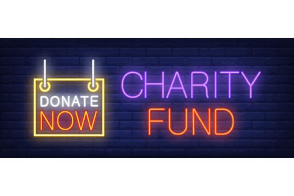 Illuminate Your Mission: Charity Fund Neon Sign. Glowing Inscript