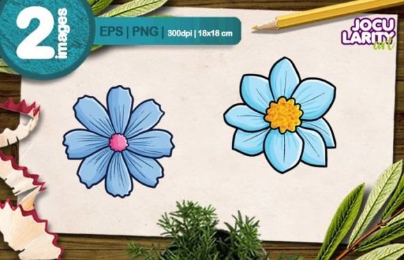 Light Blue Flower Cartoon Illustration: A Fresh Design Asset