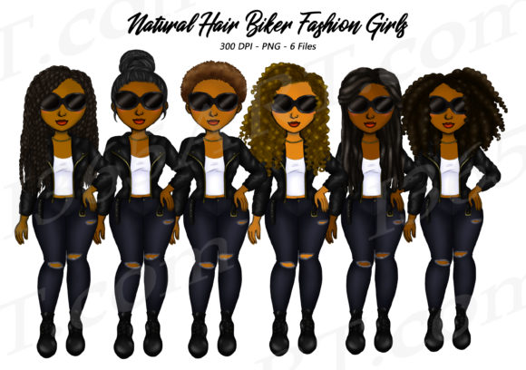 Natural Hair Biker Girls Clipart PNG for Bold Visuals