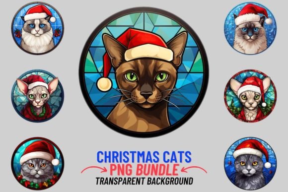 Stained Glass Christmas Cats Sublimation