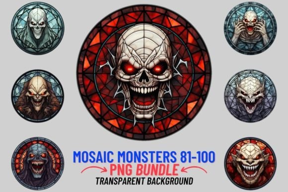 Stained Glass Monsters Sublimation 5: Design Assets for Halloween