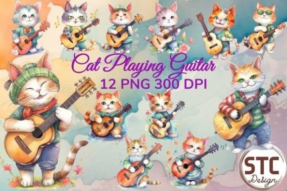 The Irresistible Charm of Cute Cat Playing Guitar Sublimation