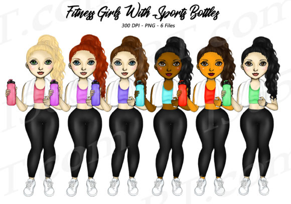 Women Holding Water Bottles Clipart for Active Brands